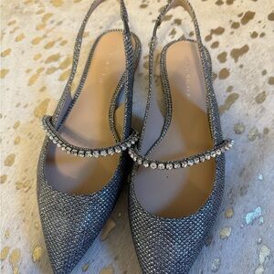 Stuart Weitzman Crystalline Slingback Flats Silver Embellished